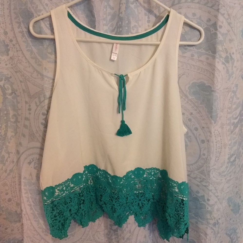 Cream and Teal Crochet Crop
